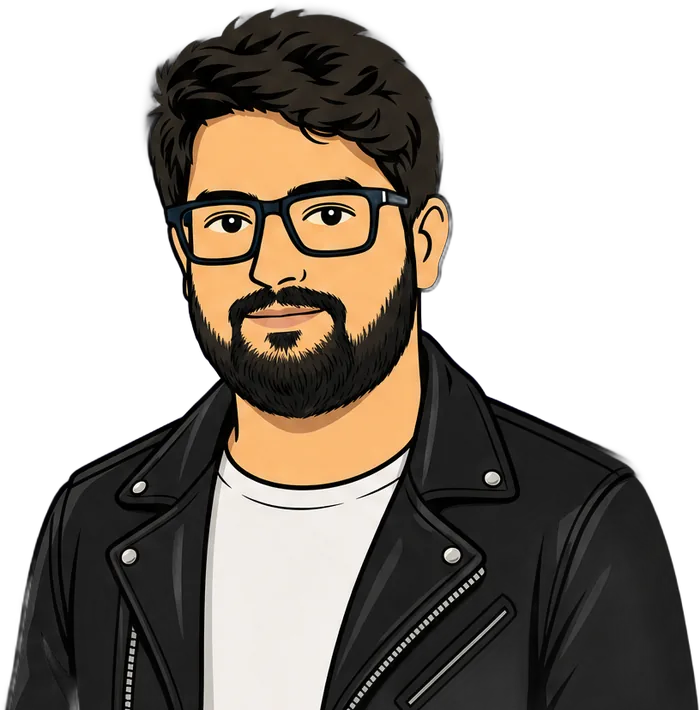 Illustrated Farhan in a leather jacket