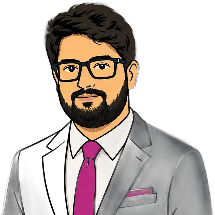 Illustration of Farhan Arshad in a suit