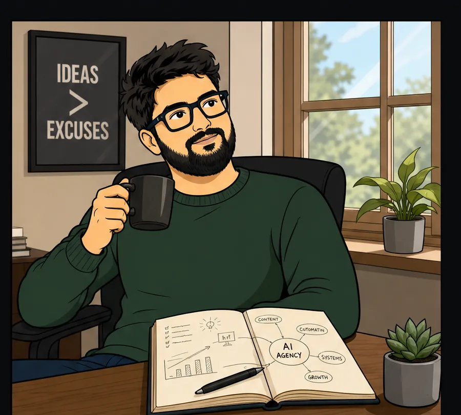 Farhan sketching an idea in a notebook