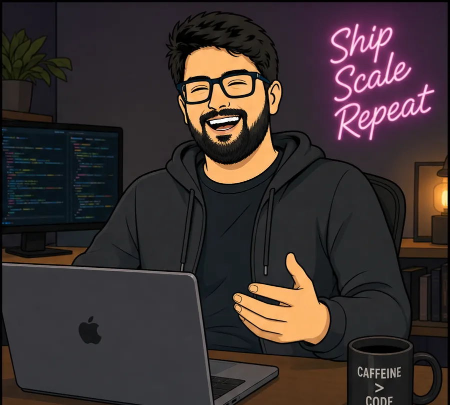 Farhan laughing at his desk